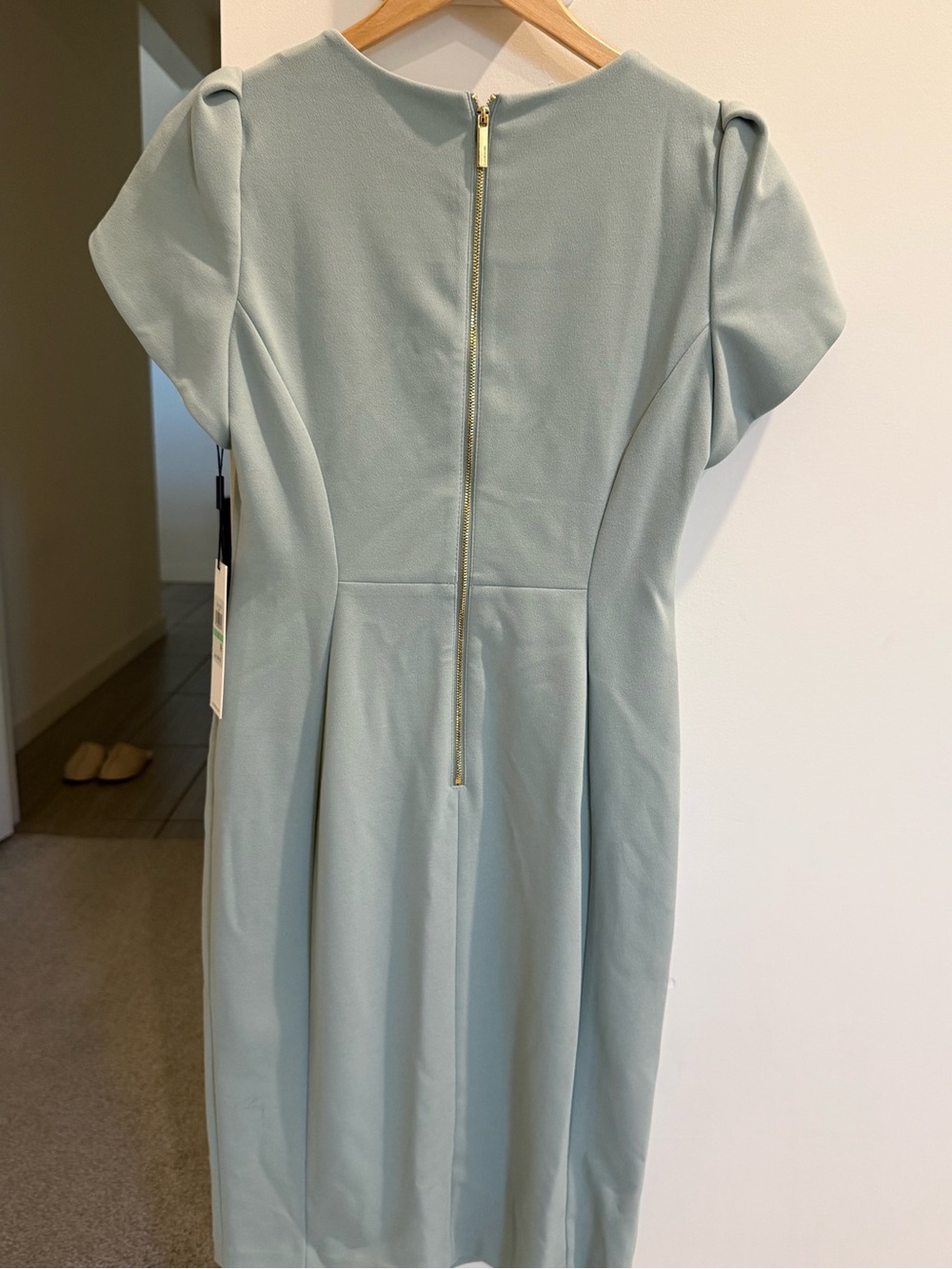 Calvin Klein Light Sage Puff-Sleeve Midi Sheath Dress - Picture 6 of 7